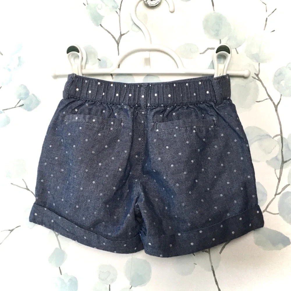 Gymboree Kids Denim Blue & White Polka Dot Cuffed Shorts 4 Pockets Belt Loops